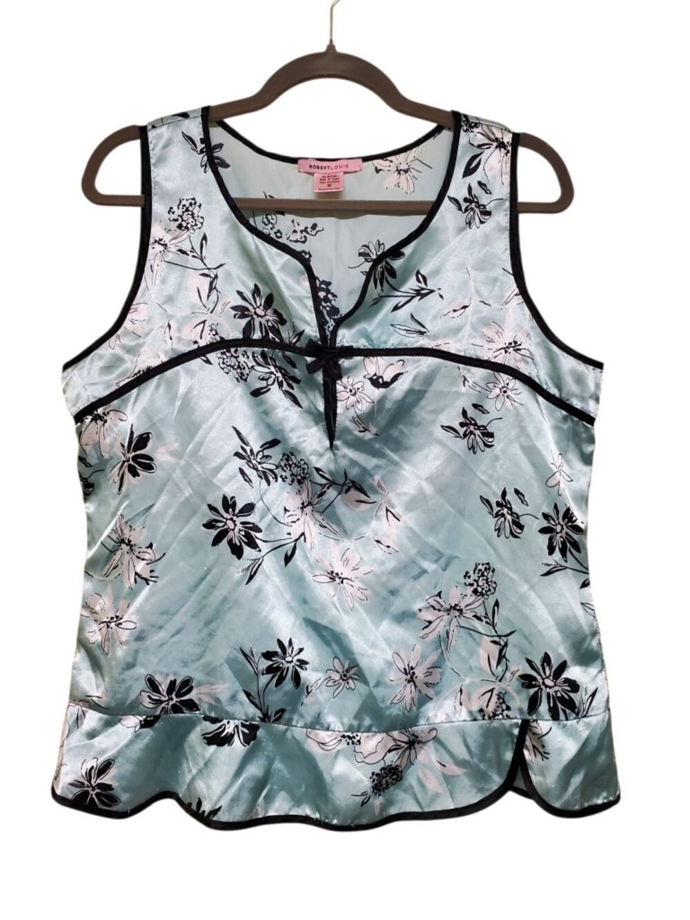 Robert Louis Y2K Women's Aqua Oriental Asian Floral Sleeveless Satin Tank Size M
